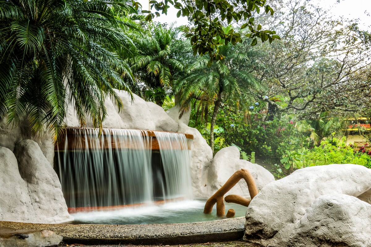 Natural hot spring pools surrounded by tropical rainforest in Costa Rica