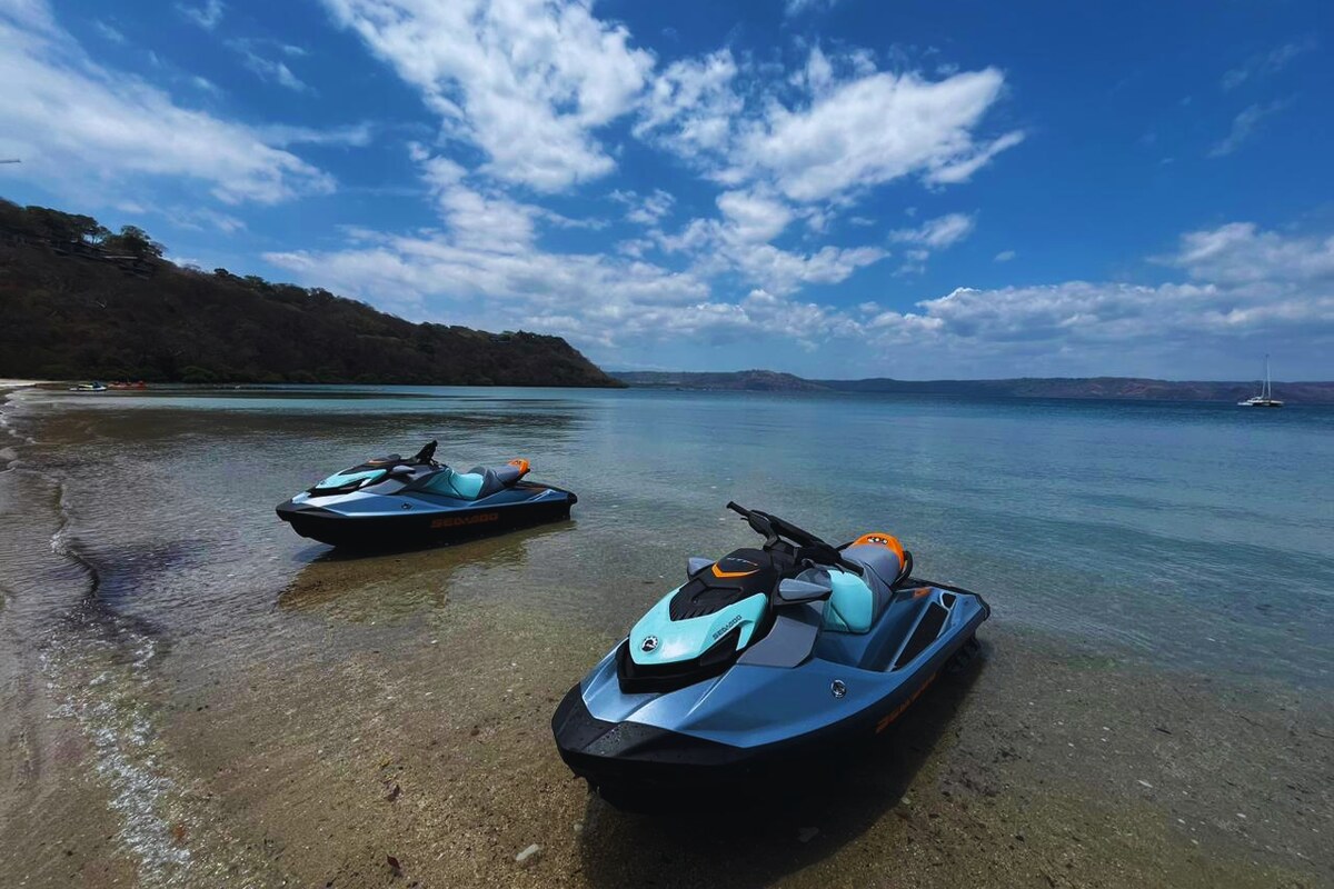 Jet skis ready for a coastal adventure in Guanacaste, Costa Rica