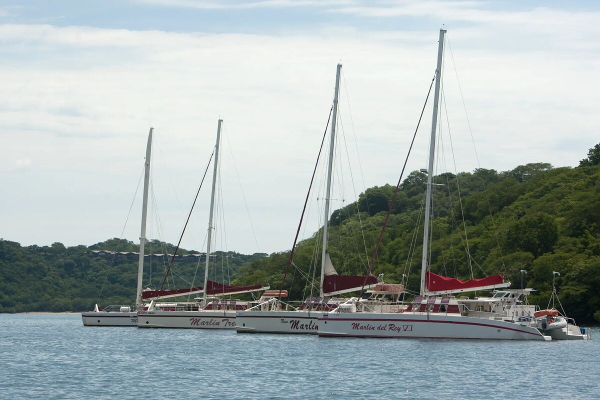 Sailing catamarans along the Pacific coast of Guanacaste