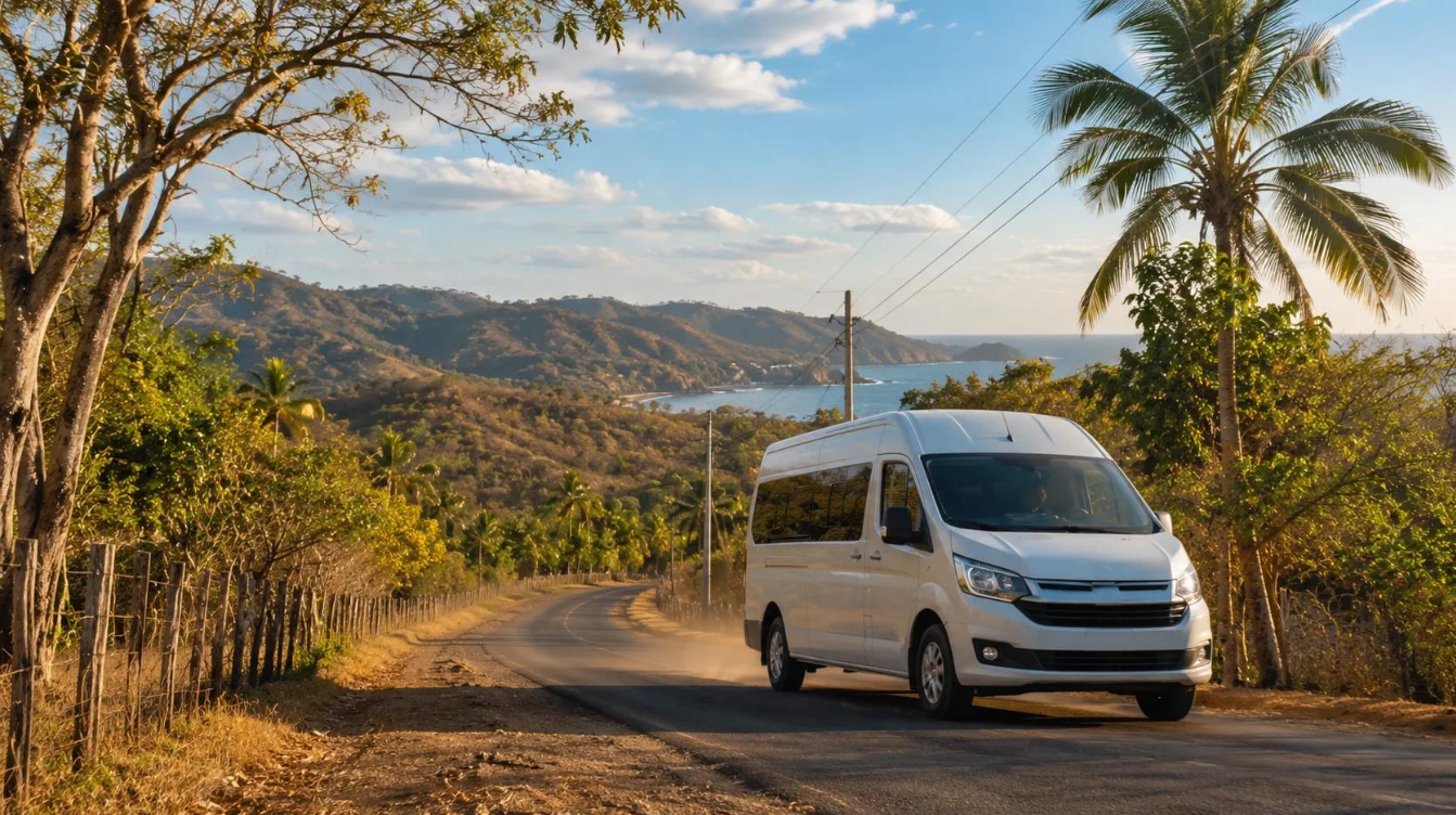 Private passenger van traveling through coastal Guanacaste, Costa Rica