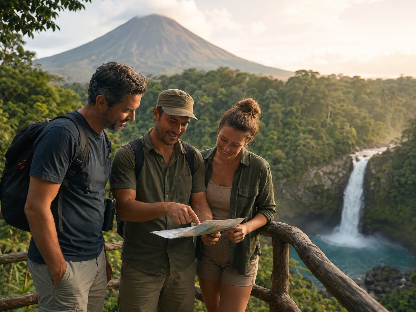 Private tour guide helping travelers plan a Costa Rica waterfall adventure