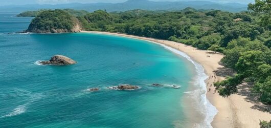 Aerial view of a tropical beach on the Pacific coast of Guanacaste