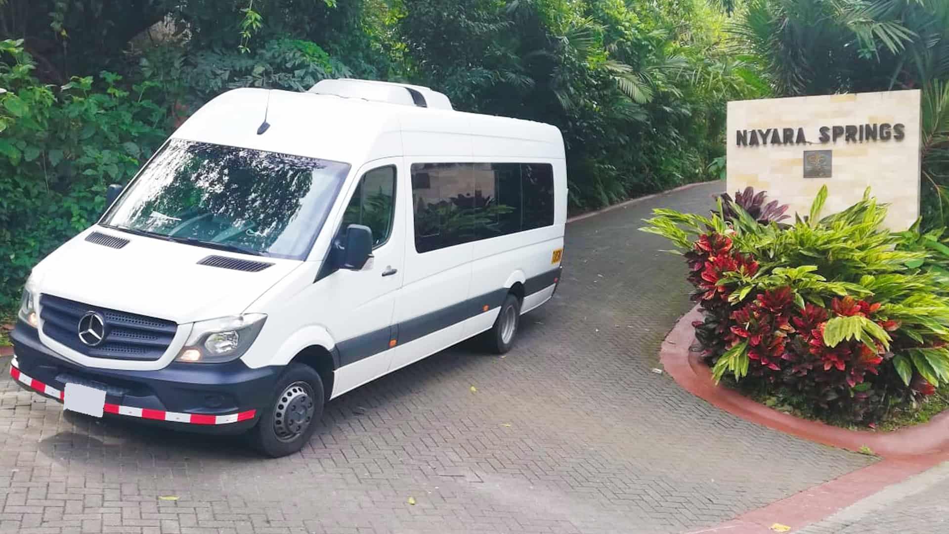 Private passenger shuttle arriving at Nayara Springs resort in Costa Rica